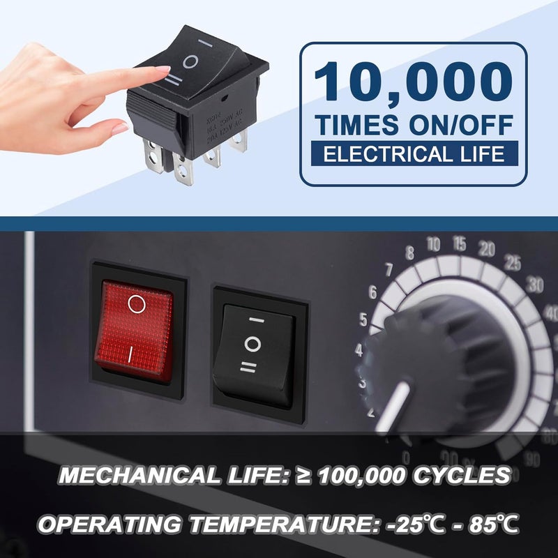 VEXUNGA KCD4 Rocker Switch 6 Pin 3 Position DPST On Off On Black Mini Boat Rocker Switch 20A 125VAC 16A 250VAC Snap-in Square Toggle Switches for Car Marine Home Appliances (Pack of 6pcs) - Image 4